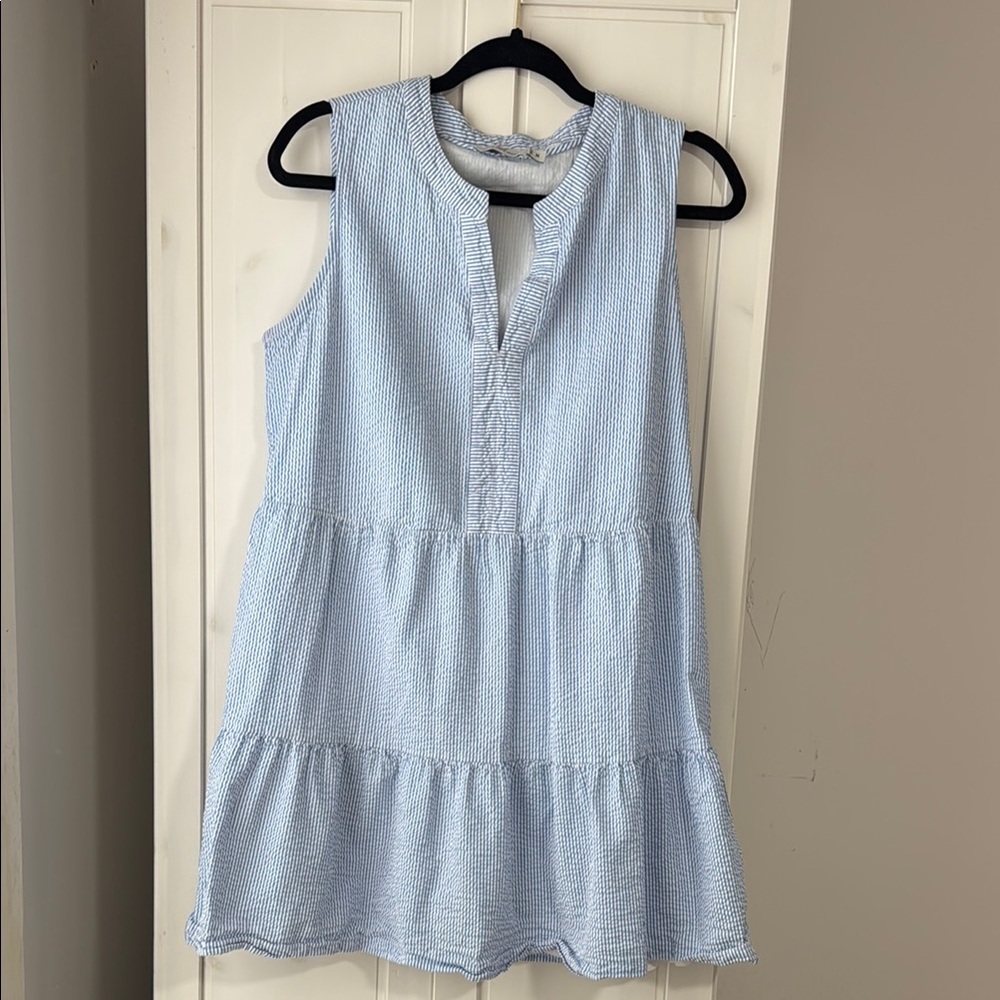Vineyard Vines Tiered Seersucker Blue Dress Size Medium